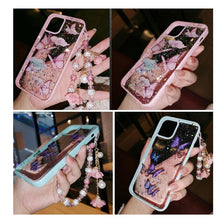 Load image into Gallery viewer, Butterfly Phone Case for iPhone 14 Pro Max 13 12 11 XS XR X 7 8 plus Glitter Clear Covers Bracelet With Lady Pendant Non Moving Dry Fixed Glitter Luxury Shiny Butterfly Wrist Bracelet Chain Soft Silicone Case For Smartphone
