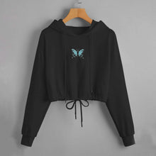将图片加载到图库查看器，Butterfly Print Drawstring Hem Hoodie
