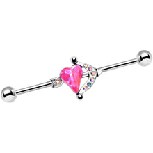 Load image into Gallery viewer, Pink Aurora Gem Heart and Arrow Calling Cupid Industrial Barbell 38mm
