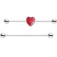Load image into Gallery viewer, 14G Red Glitter Heart Industrial Barbell 38mm Set of 2
