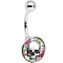 Load image into Gallery viewer, Floral Border Skull Belly Ring
