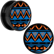 Load image into Gallery viewer, Blue Orange Tribal Print Black Anodized Screw Fit Plug Set 20mm
