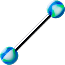 Load image into Gallery viewer, Blue Green Swirl 6mm Acrylic Ball Barbell Tongue Ring

