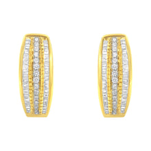 将图片加载到图库查看器，10K Yellow Gold 3/4 Cttw Pave and Channel Set Diamond Triple Row Modern Hoop Earrings (I-J Color, I2-I3 Clarity)
