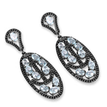 Load image into Gallery viewer, 13.80 Carat Genuine Blue Topaz and Black Spinel .925 Sterling Silver Earrings
