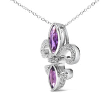 Load image into Gallery viewer, .925 Sterling Silver Purple Amethyst Marquise and Diamond Accent Fleur De Lis Pendant Necklace (H-I Color, SI1-SI2 Clarity) - Size 18"
