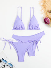 Load image into Gallery viewer, Essential Edge 3-Piece Bikini Set for Women – Solid Color High-Cut Triangle Top Two-Style Bottoms with Side Lace-Up Design &amp; Quick-Drying Comfort – Versatile Women's Swimwear for Summer Pool Beach &amp; Travel
