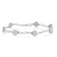 Load image into Gallery viewer, .925 Sterling Silver 1.0 Cttw Diamond Cluster Miracle-Set Station &amp; Twisted Bar 7" Tennis Bracelet (H-I Color, I1-I2 Clarity)

