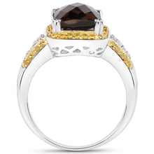 Load image into Gallery viewer, 3.48 Carat Genuine Smoky Quartz, Yellow Diamond and White Diamond .925 Sterling Silver Ring
