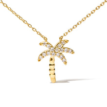 Load image into Gallery viewer, 10K Yellow Gold 1/10 Cttw Round Diamond Palm Tree 18" Inch Pendant Necklace (H-I Color, I1-I2 Clarity)
