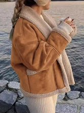 Load image into Gallery viewer, Fuzzy Collared Neck Long Sleeve Jacket with Buttoned Closure and Cozy Pockets
