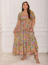 Load image into Gallery viewer, Plus Size Printed V-Neck Short Sleeve Maxi Dress Elegant &amp; Flowy Summer Dress For Girls
