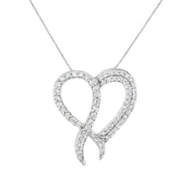 Load image into Gallery viewer, .925 Sterling Silver 1 cttw Diamond Heart and Ribbon 18" Pendant Necklace (I-J Clarity, I2-I3 Color) - 18"
