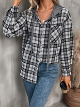将图片加载到图库查看器，Plaid Buttoned Long Sleeve Hooded Jacket for Women – Cozy &amp; Stylish Cotton-Blend Outerwear
