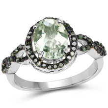 Load image into Gallery viewer, 2.09 Carat Genuine Green Amethyst &amp; Green Diamond .925 Sterling Silver Ring
