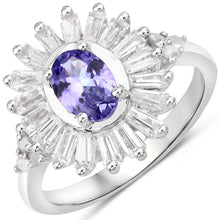 将图片加载到图库查看器，2.01 Carat Genuine Tanzanite and White Topaz .925 Sterling Silver Ring
