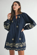 Load image into Gallery viewer, Embroidered Long Sleeve Peasant Mini Dress For Women – Embroidered Mini Dress, Long Sleeve Peasant Dress, Bohemian Dress, Casual Peasant Dress, Timeless Elegance Dress
