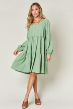 Load image into Gallery viewer, Light Green Double Take Full Size V-Neck Sleeve Tiered Dress with Pockets Elegant &amp; Comfortable Casual Dress
