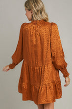 Load image into Gallery viewer, Smocked Leopard Long Sleeve Tiered Dress – Smocked Bodice, Bold Leopard Print, Tiered Design, Frill Details, Chic Dress for Casual and Semi-Formal Occasions
