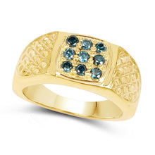 Load image into Gallery viewer, 14K Yellow Gold Plated 0.36 Carat Genuine Blue Diamond .925 Sterling Silver Ring
