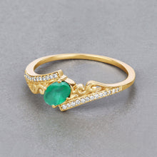 将图片加载到图库查看器，0.51 Carat Genuine Zambian Emerald and White Diamond 14K Yellow Gold Ring
