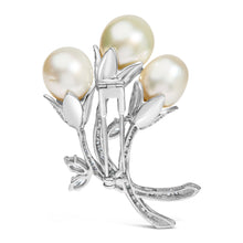 Load image into Gallery viewer, 18K White Gold 2 1/5 Cttw Diamond and South Sea Pearl Floral Brooch Pin (G-H Color, VS1-VS2 Clarity)
