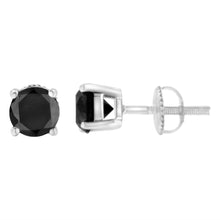 Load image into Gallery viewer, 14K White Gold 2.00 Cttw Round Brilliant-Cut Black Diamond Classic 4-Prong Stud Earrings with Screw Backs (Fancy Color-Enhanced, I2-I3 Clarity)
