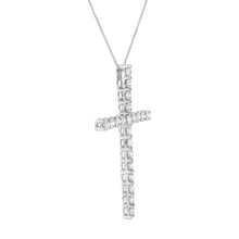 Load image into Gallery viewer, .925 Sterling Silver 4.0 Cttw Diamond 2-1/4" Cross Pendant with Box Chain Necklace (I-J Color, I1-I2 Clarity) - 18"
