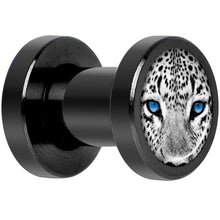 Load image into Gallery viewer, Black White Leopard Eyes Black Anodized Screw Fit Plug Set 4G
