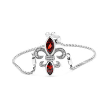 Load image into Gallery viewer, .925 Sterling Silver Marquise Garnet  and Diamond Accent Lariat 4â€-10â€ Fleur De Lis Adjustable Bolo Bracelet (H-I Color, SI1-SI2 Clarity)

