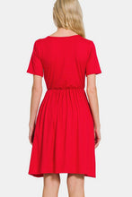 将图片加载到图库查看器，Surplice Short Sleeve Brushed DTY Dress For Dress – Elegant, Flattering Surplice Neckline, Soft Brushed Fabric, Comfortable and Versatile Dress for All-Day Wear
