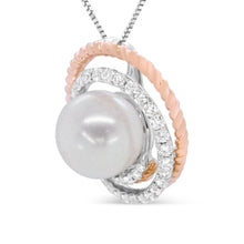 Load image into Gallery viewer, 14K Rose and White Gold 3/8 Cttw Pave Diamond and 9mm Round Pearl Spiral Openwork 18" Pendant Necklace- (H-I Color, VS1-VS2 Clarity)

