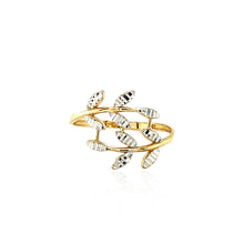 Load image into Gallery viewer, 14k Two Tone Gold Crossover Ring with Textured Leaves

