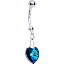 Load image into Gallery viewer, 14K White Gold Blue Heart Belly Ring Created with Crystals
