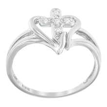 Load image into Gallery viewer, 10K White Gold Diamond-Accented Cross &amp; Open Heart Promise Fashion Ring (H-I Color, I1-I2 Clarity) - Size 7
