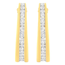 将图片加载到图库查看器，10K Yellow Gold 1 cttw Channel Set Diamond J-Hoop Earrings (H-I Clarity, I1-I2 Color)
