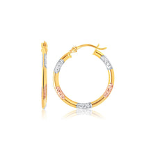 Load image into Gallery viewer, 14k Tri-Color Gold Classic Hoop Earrings with Diamond Cut Details
