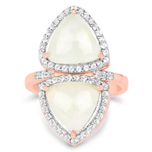 Load image into Gallery viewer, 18K Rose Gold Plated 7.58 Carat Genuine Prehnite and White Topaz .925 Sterling Silver Ring
