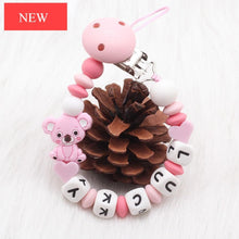 Load image into Gallery viewer, Modern Handmade Personalized Name Baby Pacifier Clips Silicone Pacifier Chain Wood Pacifier Holders For Pacifier For Baby Kids

