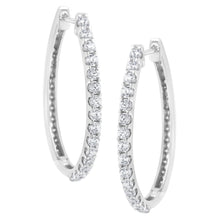 Load image into Gallery viewer, 14K White Gold 2.0 Cttw Round Brilliant Cut Diamond Oblong Hinged Leverback Hoop Earrings (I-J Color, I1-I2 Clarity)

