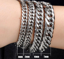 将图片加载到图库查看器，Luxury Miami Stainless Steel Chain Bracelets For  Men Flat Curb Bracelet Hip Hop Rock Sports Jewelry Style
