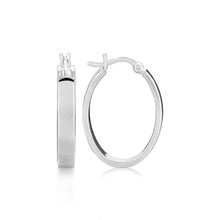 将图片加载到图库查看器，Sterling Silver Flat Style Oval Hoop Earrings with Rhodium Plating
