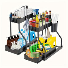将图片加载到图库查看器，2-Piece Under Sink Organizer with Sliding Shelves – Multi-Purpose Storage Rack
