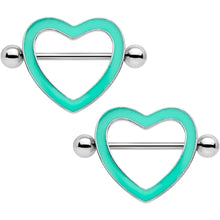 Load image into Gallery viewer, 3/4 Green Glow in the Dark Valentine Heart Nipple Shield Set
