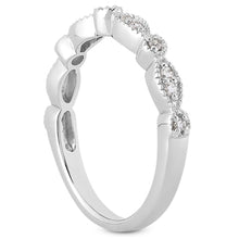 Load image into Gallery viewer, 14k White Gold Vintage Look Fancy Pave Diamond Milgrain Wedding Ring Band
