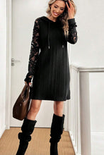Load image into Gallery viewer, Black Long Sleeve Hooded Dress With Lace Detail Stylish Comfortable Women’s Dress Luxury Unique Design Dress
