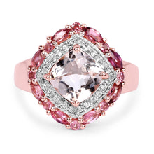 Load image into Gallery viewer, 14K Rose Gold Plated 3.11 Carat Genuine Morganite, Pink Tourmaline &amp; White Topaz .925 Sterling Silver Ring
