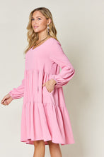 Load image into Gallery viewer, Light Green Double Take Full Size V-Neck Sleeve Tiered Dress with Pockets Elegant &amp; Comfortable Casual Dress
