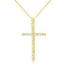 Load image into Gallery viewer, 10K Yellow Gold 3.00 cttw Round-Cut Diamond Cross 18" Pendant Necklace (J-K Color, I1-I2 Clarity)
