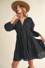 将图片加载到图库查看器，New Summer Notched Balloon Sleeve Tiered Mini Dress For Women – Trendy, Chic, and Playful with Stylish Detailing
